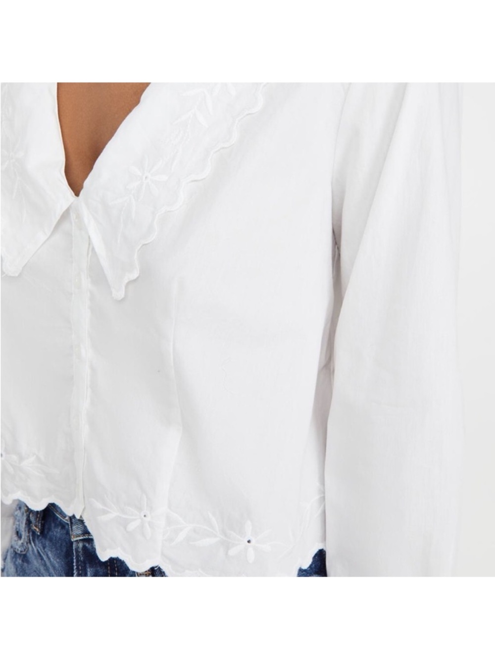Free People White Embroidered Blouse